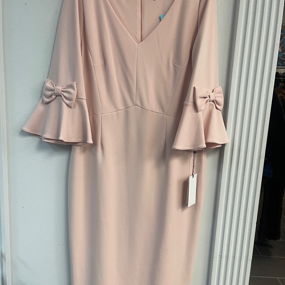 Ivanka trump Pink bow sleeve dress sz 14 rose gold zipper